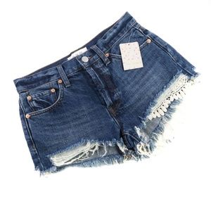 Free People Women's Shorts Avery Blue Denim 25